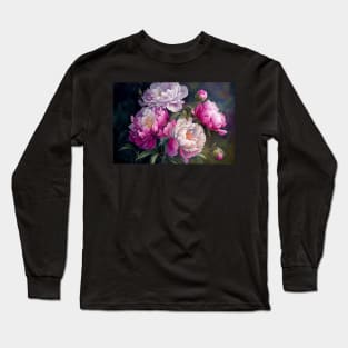 Watercolor Painting of Pink Peonies Long Sleeve T-Shirt